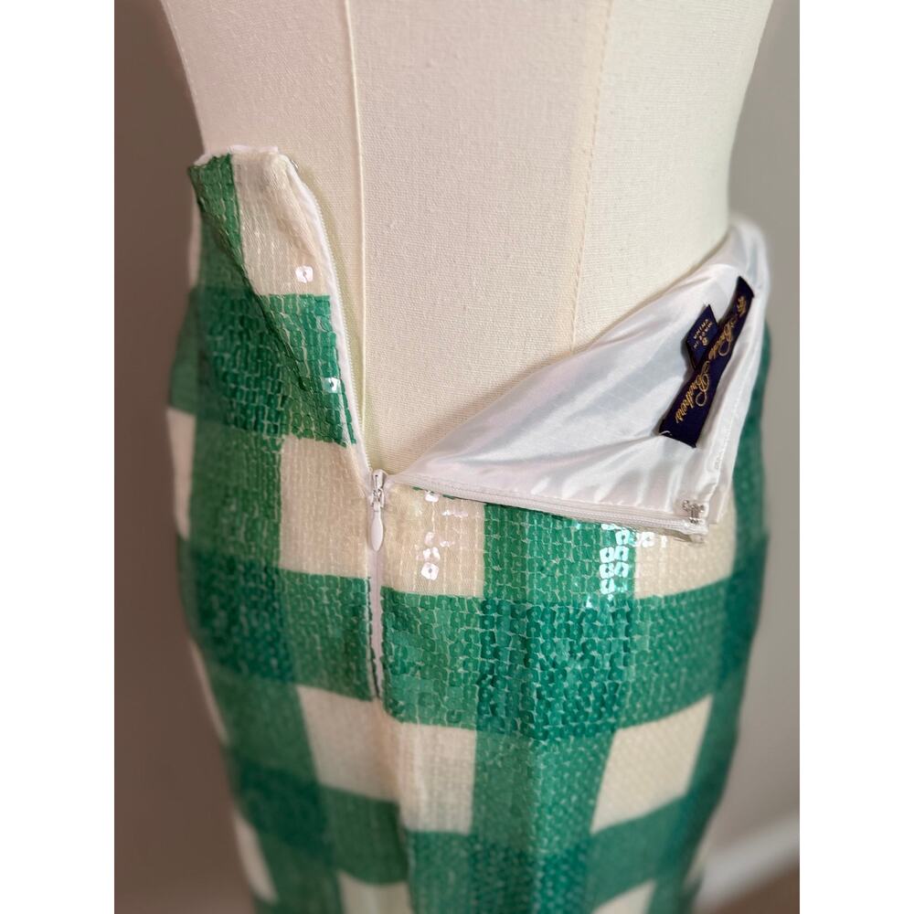 Brooks Brothers Green Gingham Sequin Pencil Skirt Size 8 Midi Party - Picture 6 of 7